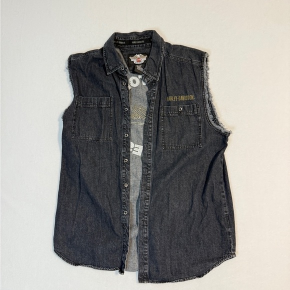 Harley-Davidson Other - Vintage 05’ Harley-Davidson Black Denim Vest Size L